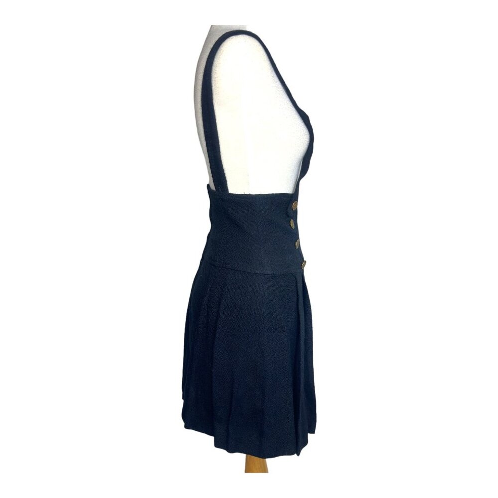 Four Corners Vintage 80s Pleated Knit Overalls Black Dress Gold Accent Buttons - Picture 4 of 11